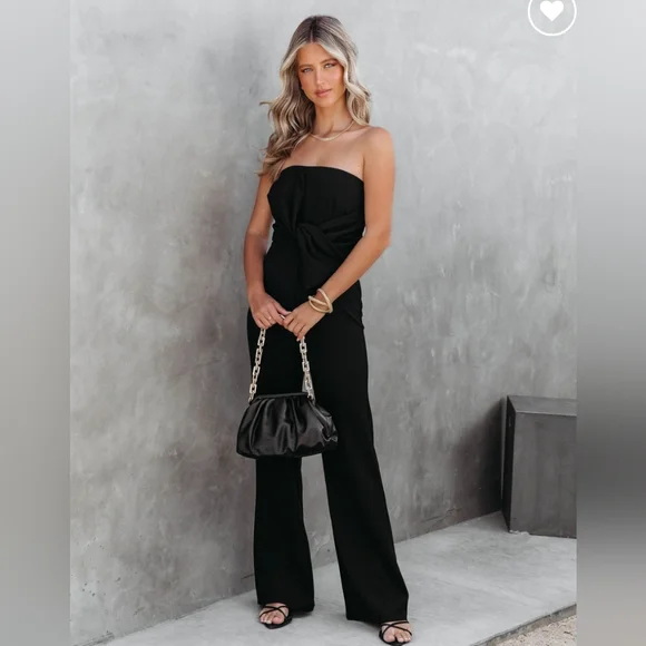 Black Bow Strapless Jumpsuit NWT - Picture 9 of 10